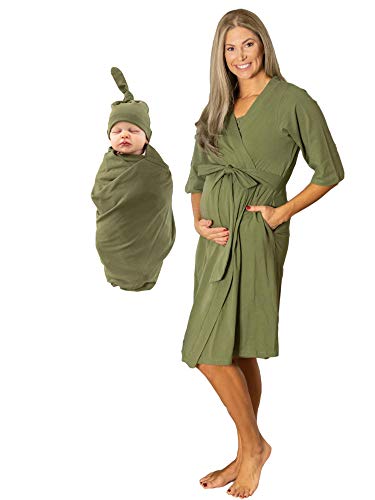 Baby Be Mine Maternity Robe Swaddle Set Mommy and Me Hospital Outfits Labor Delivery Gown