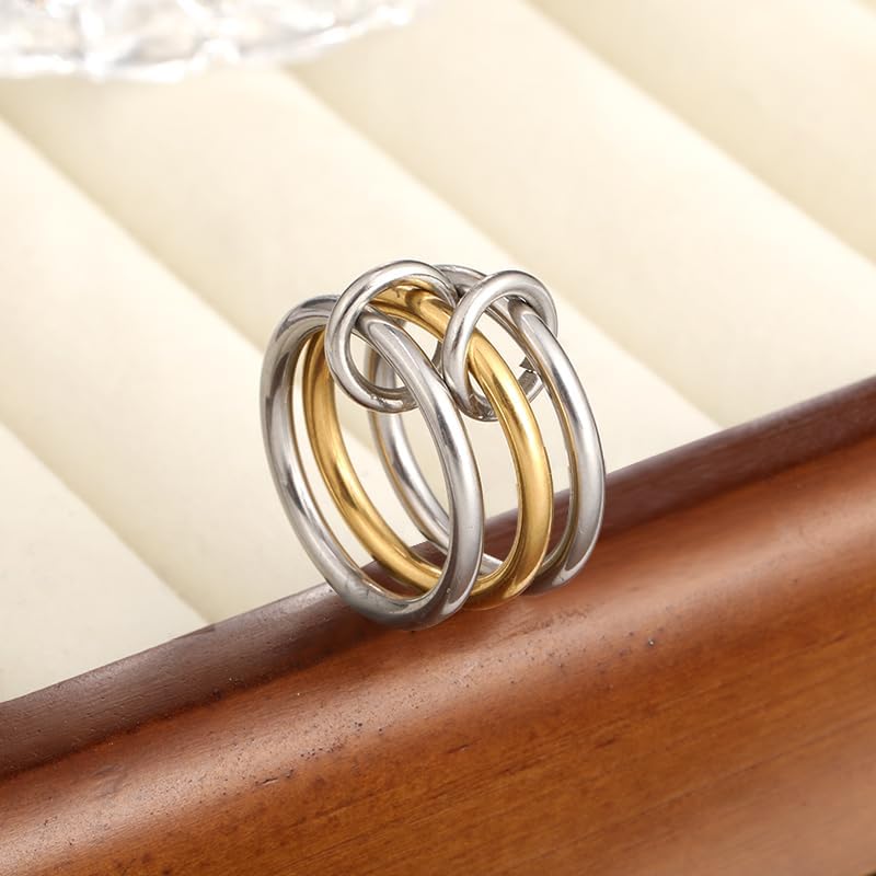 MQV Silver Gold Two Tone Link Rings Interlocking Ring Statement Ring Maximalist Stacking Ring for women men lovers - necksoother