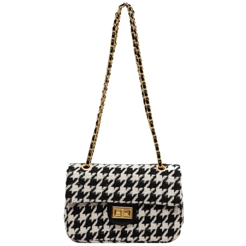 Houndstooth Chain Shoulder Cross body Bag for Women Handbag and purse Fashion Woolen Cloth Clutch - necksoother