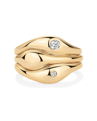 PAVOI 14K Gold Plated Chunky Stackable Rings Set for Women | Cubic Zirconia Bands Set | 3 Statement Rings Pack - necksoother