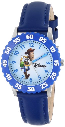 Disney Toy Story Kids' Bezel Stainless Steel Time Teacher Analog Leather Strap Watch - necksoother