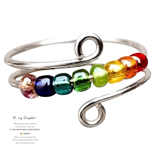 Fidget Ring Set-Rotatable Bead Rings.Open Adjustable Spinner Ring Mood Rings Cute Fidgets Rings Gifts for Women Men - necksoother