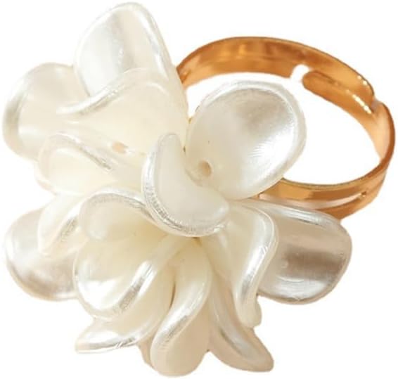 Flower Rings for Women White Flower Ring Statement Open Adjustable Ring for Women - necksoother