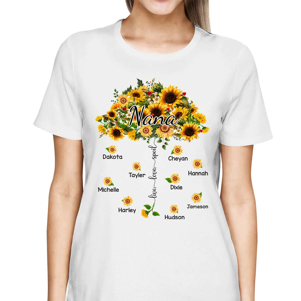 Live Love Spoil Umbrella Sunflower Grandma Shirt Custom Grandma Shirt With Grandkids Names Gift For Grandma - necksoother