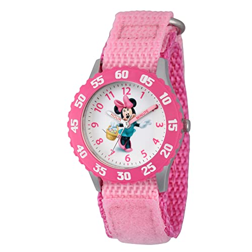 Disney Minnie Mouse Kids' Bezel Stainless Steel Time Teacher Analog Nylon Strap Watch - necksoother