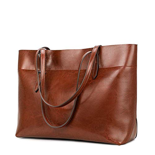 Kattee Vintage Genuine Leather Tote Shoulder Bag for Women Satchel Handbag with Top Handles - necksoother
