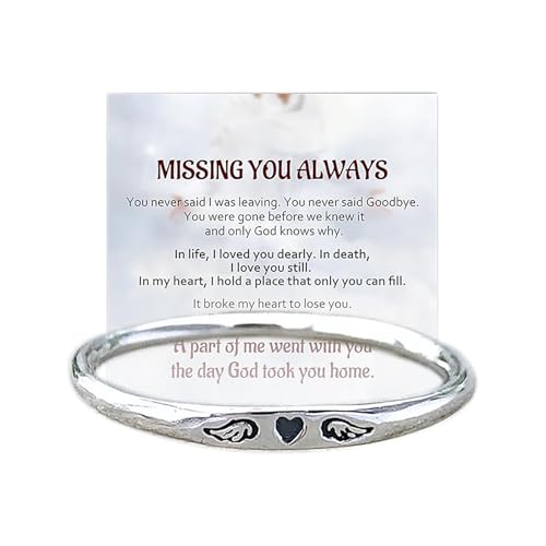 Memorial Rings For Women. Missing You Always Tiny Heart With Wings Angel Guardian Stackable Personalized Gift Jewelry - necksoother