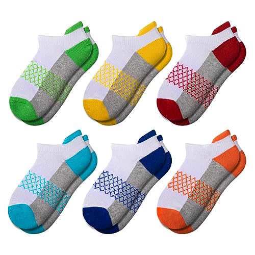 Comfoex Boys Socks 6 Pairs Ankle Athletic Sock Half Cushioned Low Cut Socks For Little Big Kids - necksoother