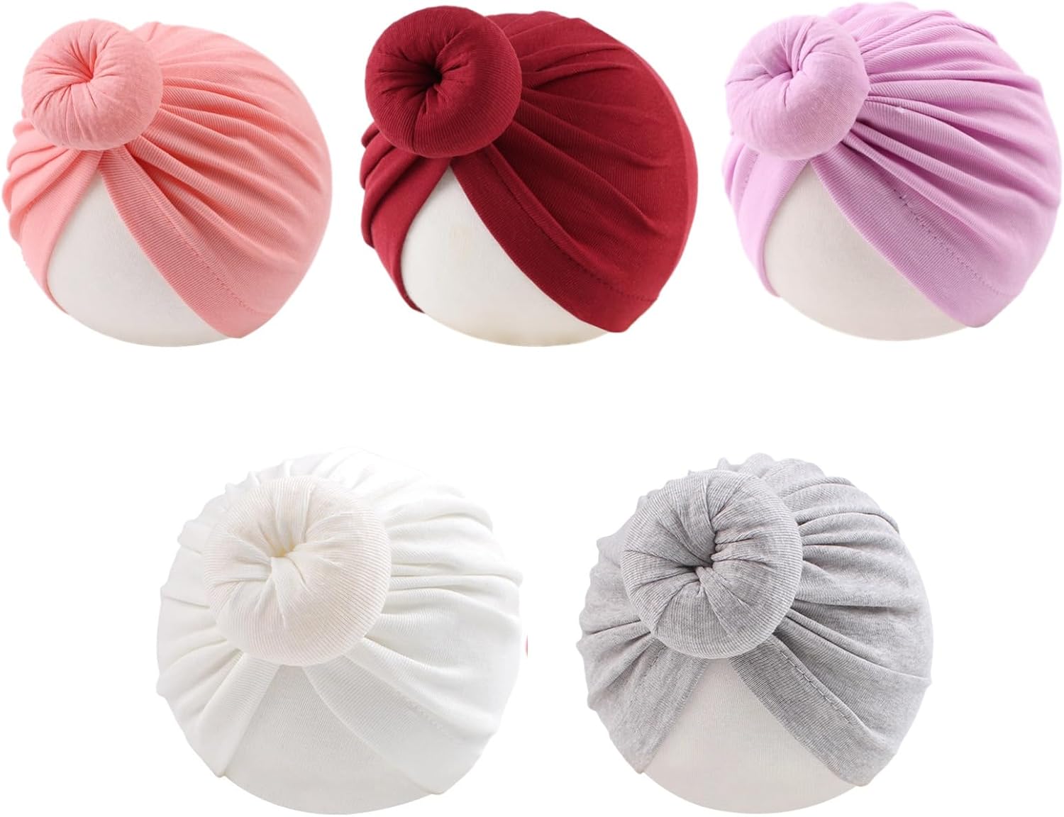 Baby Girl Turban Newborn Beanies Hat 5 Pieces Cotton Infant Girls Headwraps Toddler Kids Hats 0-3 Years - necksoother
