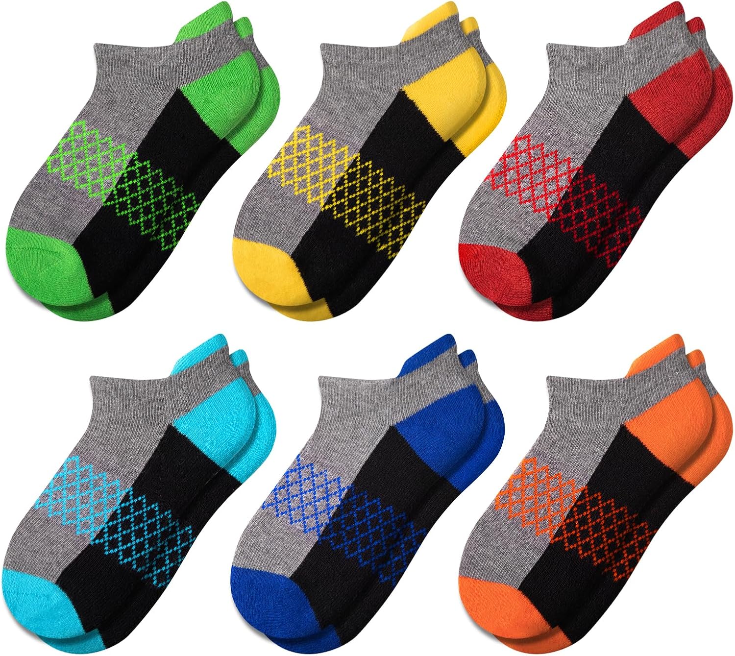 Comfoex Boys Socks 6 Pairs Ankle Athletic Sock Half Cushioned Low Cut Socks For Little Big Kids - necksoother