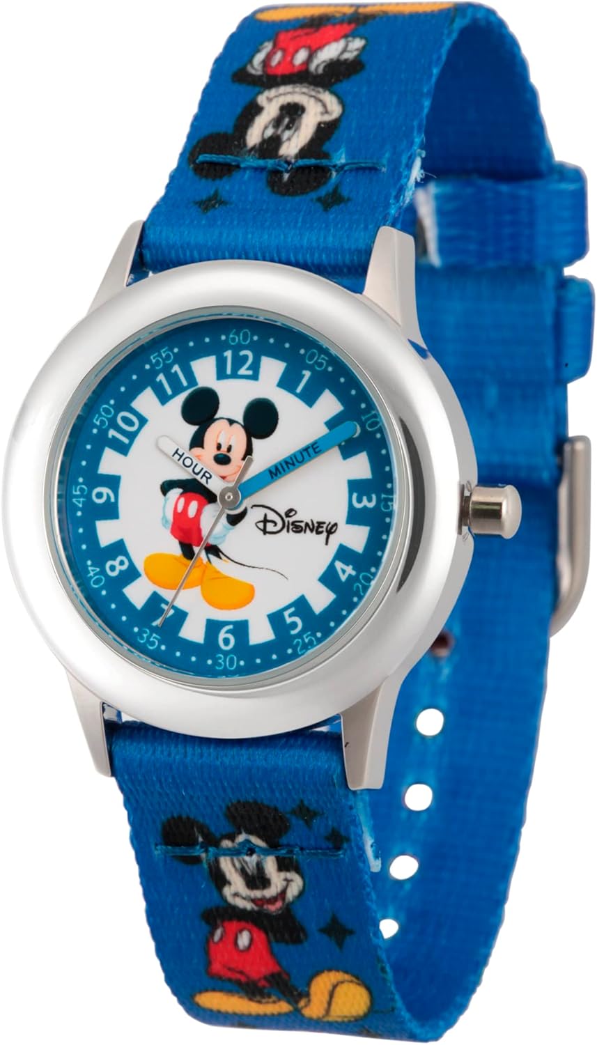 Disney Mickey Mouse Kids' Stainless Steel Time Teacher Analog Quartz Watch - necksoother