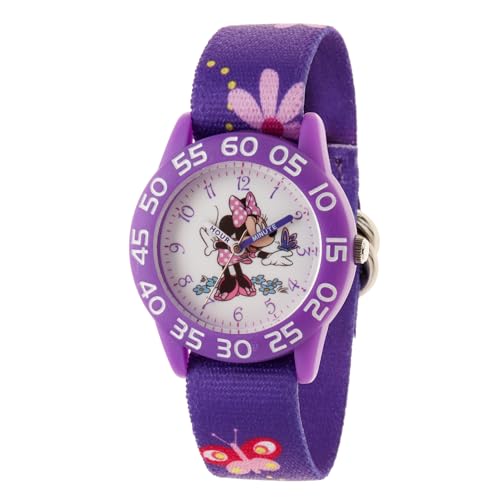 Disney Minnie Mouse Kids' Bezel Stainless Steel Time Teacher Analog Nylon Strap Watch - necksoother