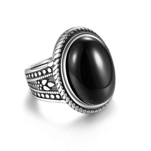 Stainless Steel Fashion Vintage Oval Turquoise/Lapis/Opal/Onyx/Rose Quartz/Labradorite Stone Ring for Women Men - necksoother