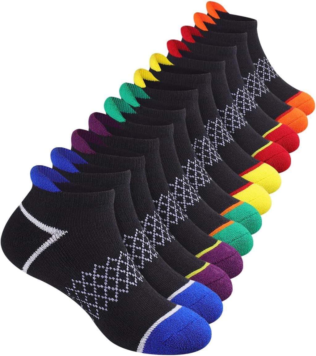 12 Pairs Boys Socks Ankle Athletic Socks With Cushioned Sole For 4-6 6-8 8-10 Years Old Kids - necksoother
