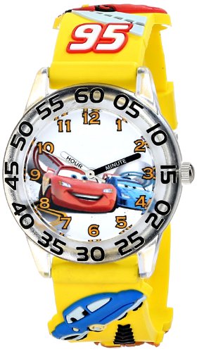 Disney Kids' W001506 Time Teacher Disney Cars Watch With Yellow 3-D Band - necksoother