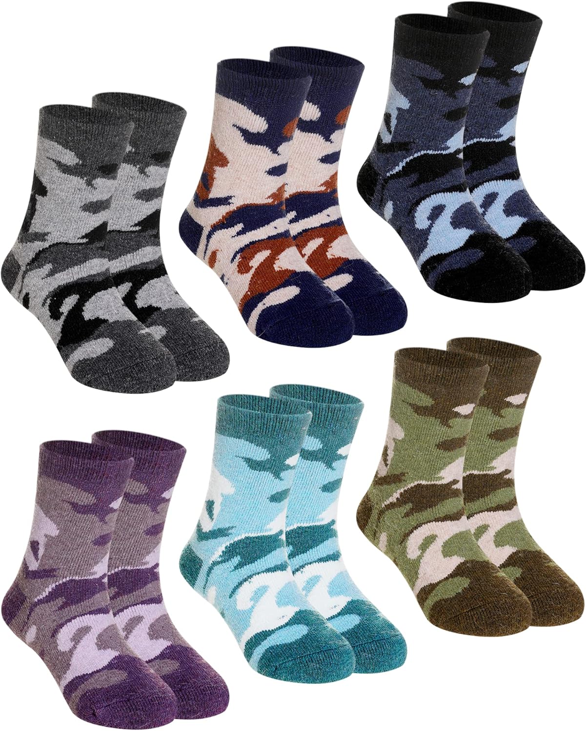 DoSmart Children's Winter Warm Wool Solid Color Socks Kids Boy Girls Hiking Thermal Boot Crew Socks 6 Pairs - necksoother