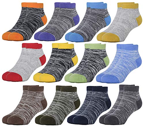 Hzcojulo Kids Toddler Half Cushion Low Cut Athletic Ankle Cotton Socks for Boys Girls Size Age 1-15 Years -12 Pairs - necksoother