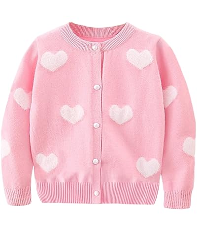 Girl's Long Sleeve Winter Heart Colorful Rainbow Stripe Knit Button Up Cardigan Sweater Coat for Kids Girl 2-7 Years - necksoother