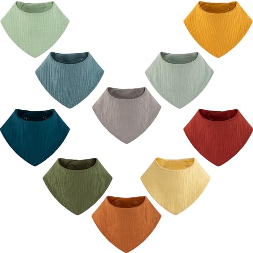 Muslin Baby Bibs Bandana Drool Bibs 100% Cotton Absorbent Soft Reversible 6-Pack Set for Feeding. Teething - necksoother
