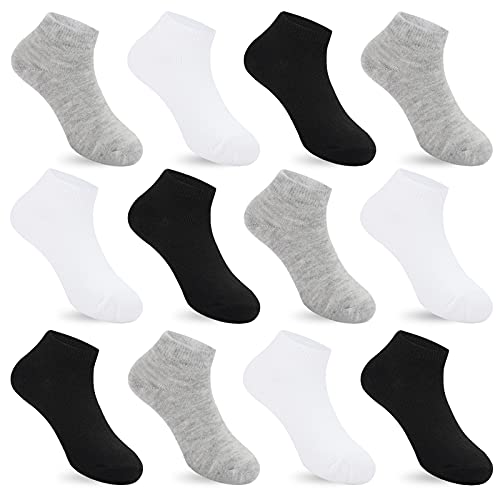 Auranso 12 Pairs Kid Breathable Athletic Ankle Socks Boys Girls Cotton Low Cut Socks - necksoother