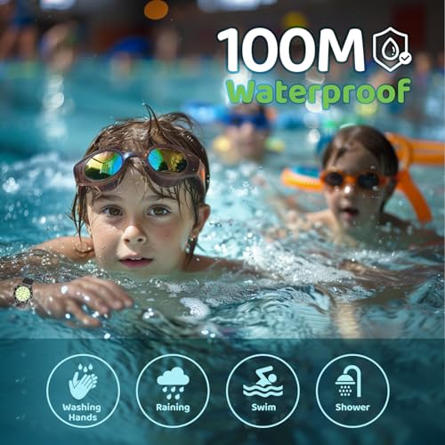 100M Kids Analog Watch for Boys Girls 3-12 Age. Kids Waterproof Watch Learning Time with Black Silicone Band - necksoother