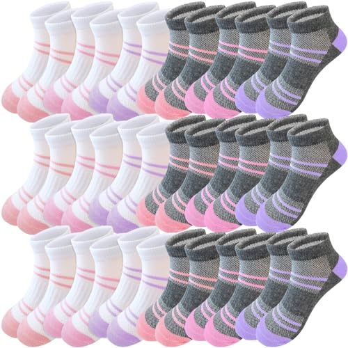 Bemeol Girls Socks 18 Pairs Kids Ankle Socks for Girls Cotton Sports Low Cut Athletic Socks - necksoother