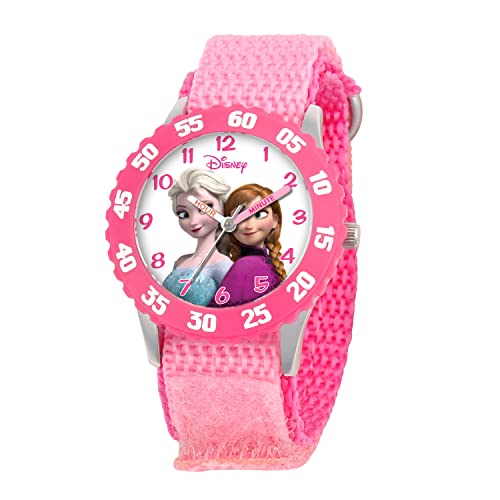 Disney Frozen Analog Watch. Time Teacher for Kids and Toddlers. Pink Bezel & Nylon Strap Watch - necksoother