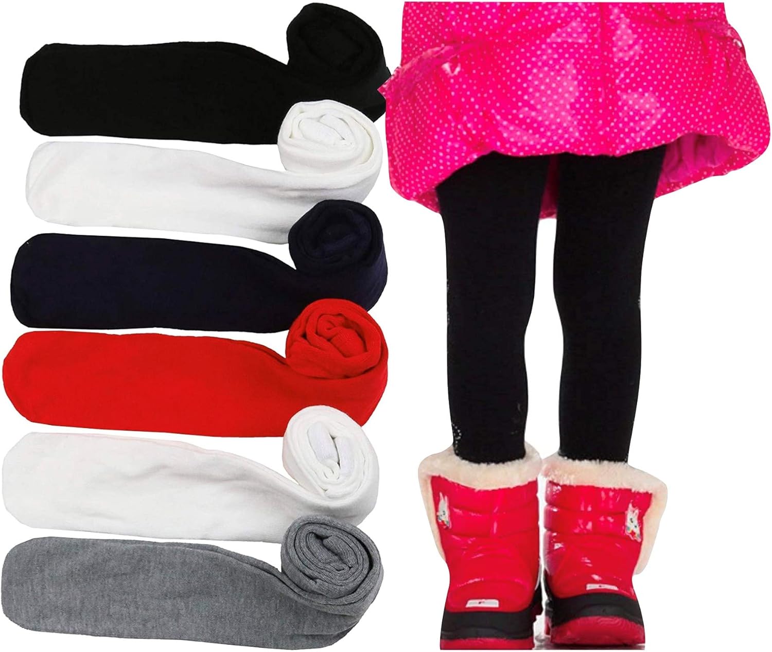 ToBeInStyle Girls' Pack of 6 Full Length Footed Winter Knit Acrylic Uniform Tights - necksoother