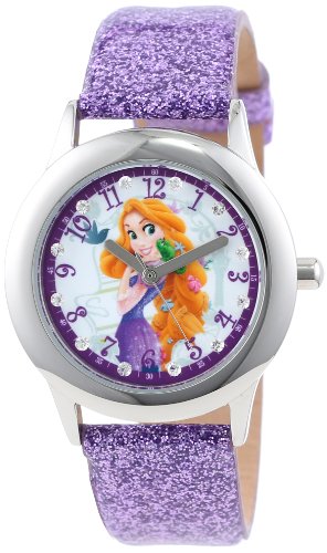 Disney Kids' W000409 Tween Rapunzel Stainless Steel and Purple Glitter Strap Watch - necksoother