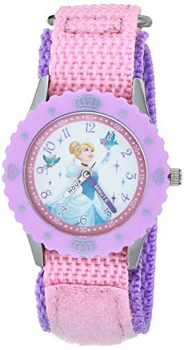 Disney Princess Kids' Bezel Stainless Steel Time Teacher Analog Nylon Strap Watch - necksoother