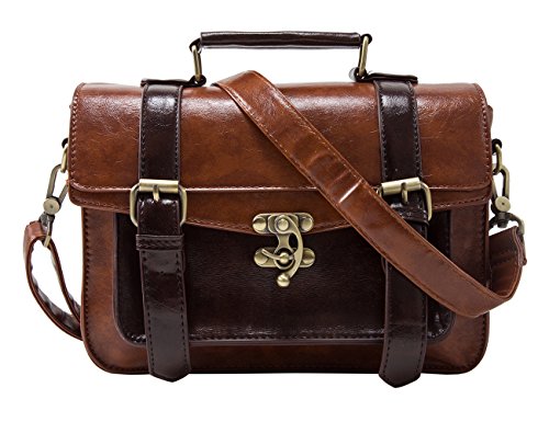 ECOSUSI Women PU Leather Satchel Purse Vintage Small College Crossbody Messenger Bag Work Cross-body Bag - necksoother