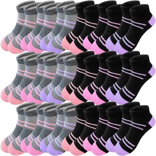 Bemeol Girls Socks 18 Pairs Kids Ankle Socks for Girls Cotton Sports Low Cut Athletic Socks - necksoother