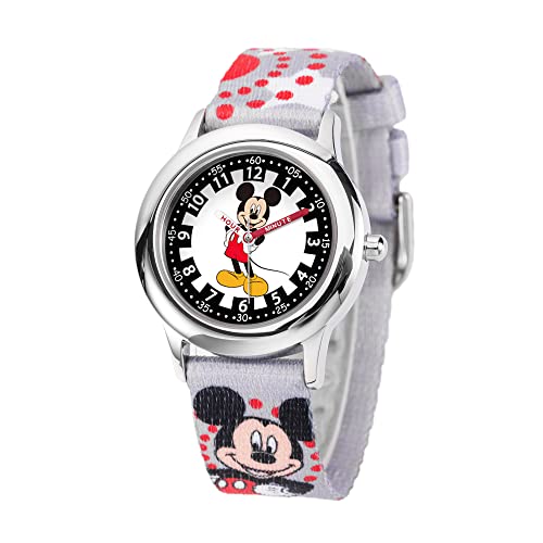 Disney Mickey Mouse Kids' Stainless Steel Time Teacher Analog Nylon Strap Watch(Plain CASE) - necksoother