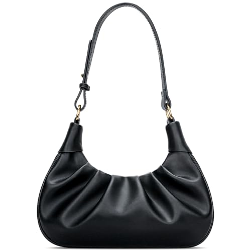 KKXIU Shoulder Bag Crescent Handbag Ruched Purse Underarm Bag Mini Hobo for Women.Detachable Gold Chain Crossbody Bag - necksoother