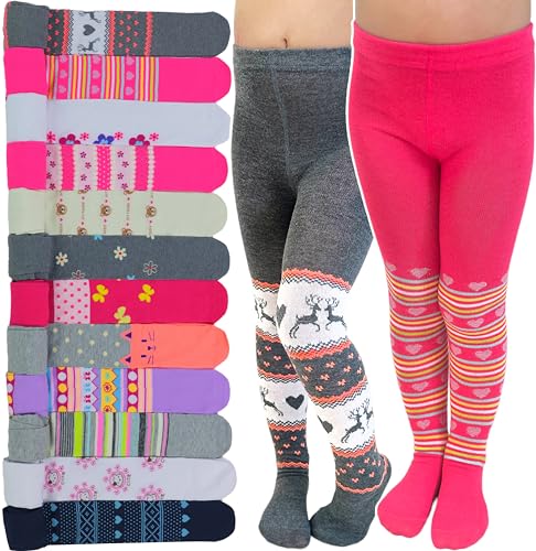 ToBeInStyle Girl's Pack of 6 Classic Pull-On Assorted Warm Winter Tights - necksoother