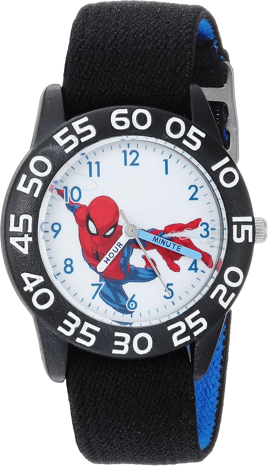 MARVEL Spider-Man Kids' Plastic Time Teacher Analog Quartz Nylon Strap Watch - necksoother