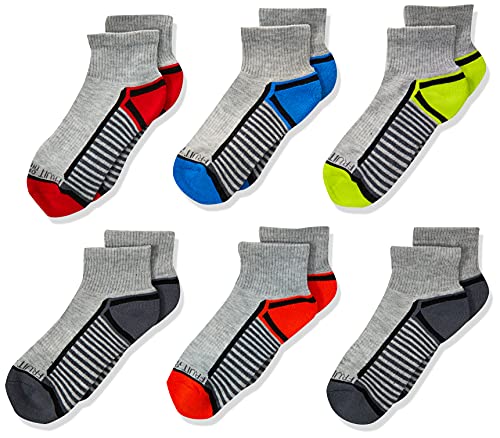 Fruit of the Loom Boys' 6-Pair Half Cushion Ankle Socks. Gray assort. Medium (Shoe Size: 9-2.5) - necksoother