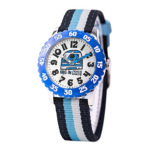 Star Wars Kids' Bezel Stainless Steel Time Teacher Analog Nylon Strap Watch - necksoother