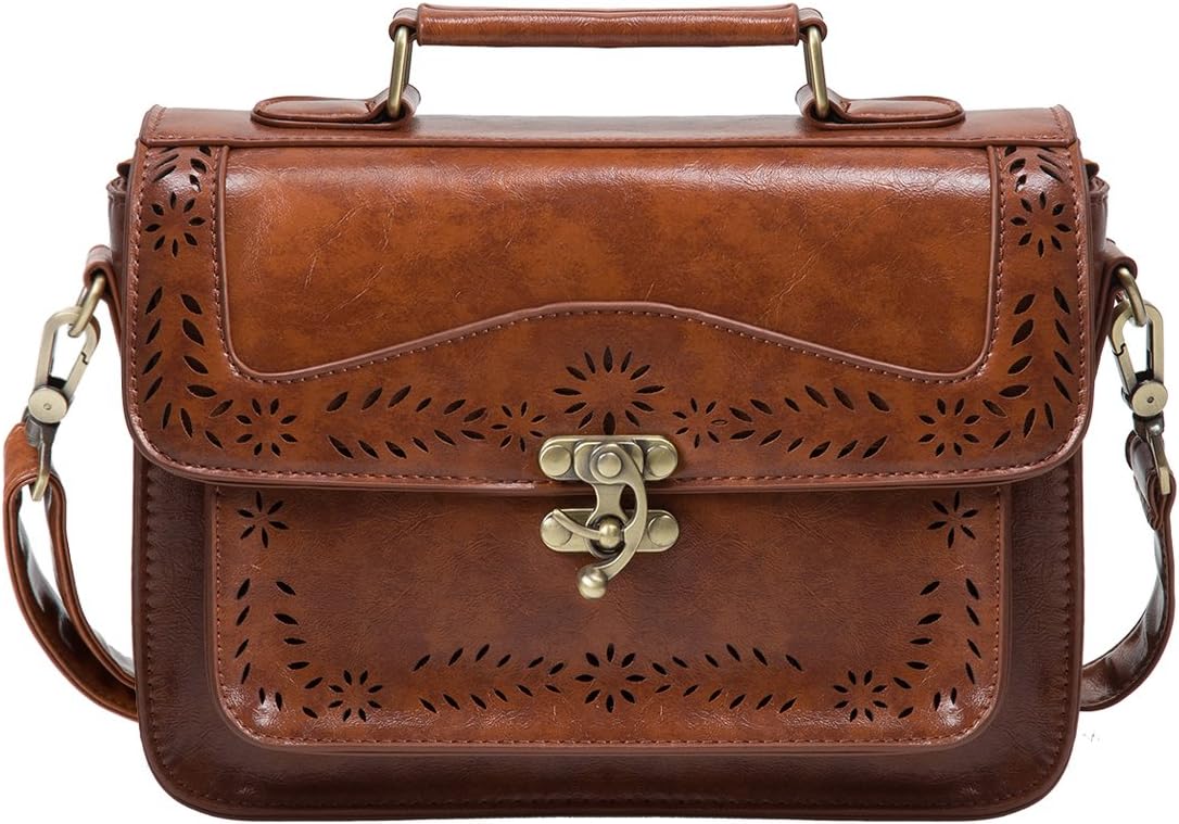 ECOSUSI Women PU Leather Satchel Purse Vintage Small College Crossbody Messenger Bag Work Cross-body Bag - necksoother