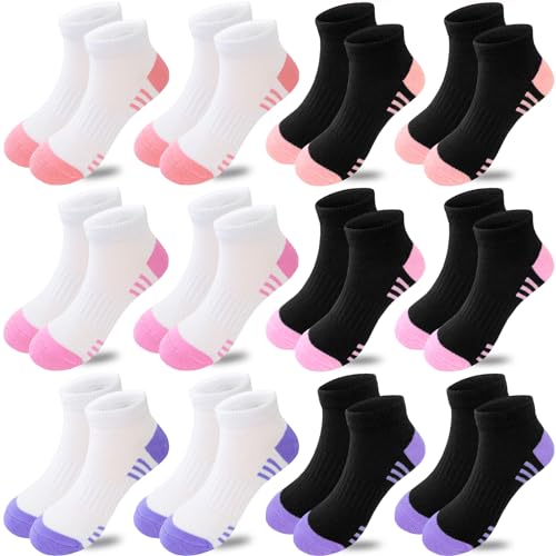 Bemeol Girls Socks 12 Pairs Kids Ankle Athletic Socks Cotton Sports Low Cut Socks - necksoother