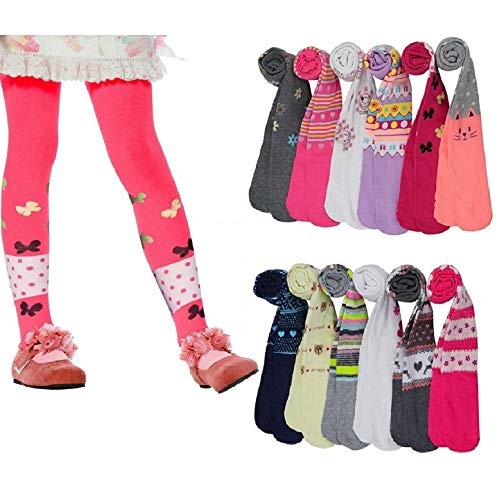 I&S 6 Pack Girl's Winter Tights Fashion Kids Stretch Comfortable Assorted Colors Prints Designs - necksoother