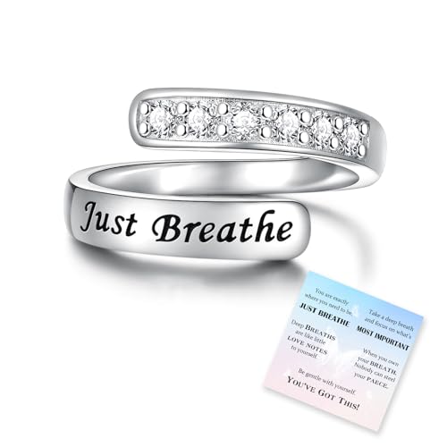 925 Sterling Silver Just Breathe Rings Adjustable Hope Ring Inspirational Jewelry Encouragement Gift for Women - necksoother