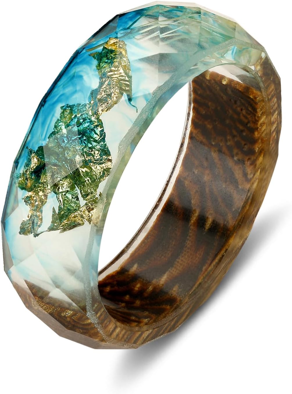 Geometry Acrylic Wood Resin Rings. Transparent with Gold Foil Insided Resin Band Ring for Women - necksoother