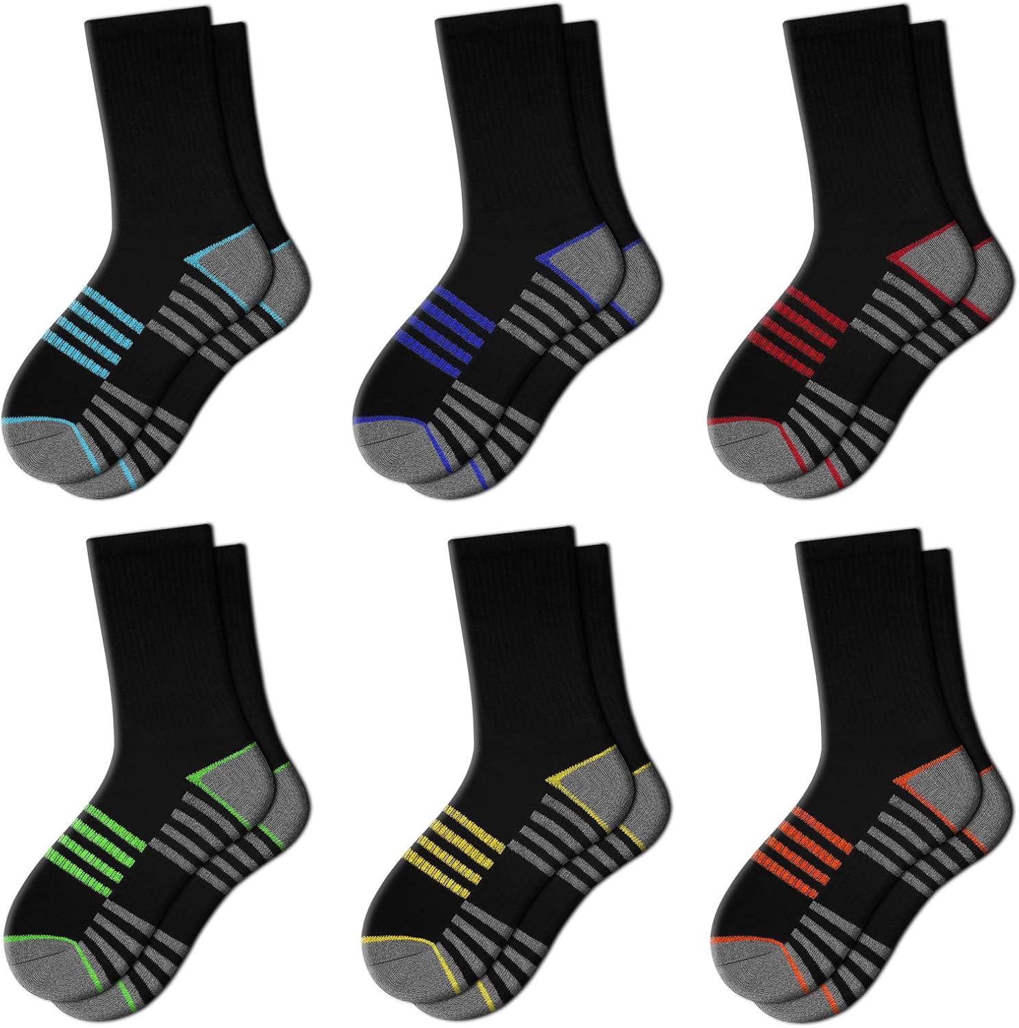 Comfoex Boys Crew Socks For Kids 4-10 Years Old Athletic Long Socks With Cushioned Sole 6 Pairs - necksoother