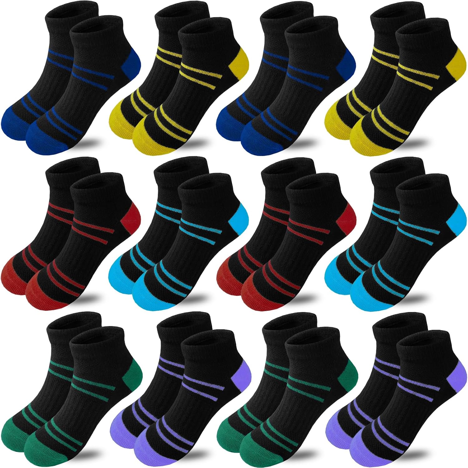 Bemeol Boys Socks 12 Pairs Kids Low Cut Comfort Cushion Casual Socks Sports Ankle Athletic Socks - necksoother