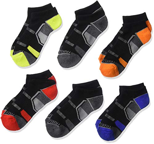 Fruit of the Loom Boys' Everyday Active Cushioned No Show Socks 6 Pair. Black Assorted. Shoe Size: 3-9 - necksoother