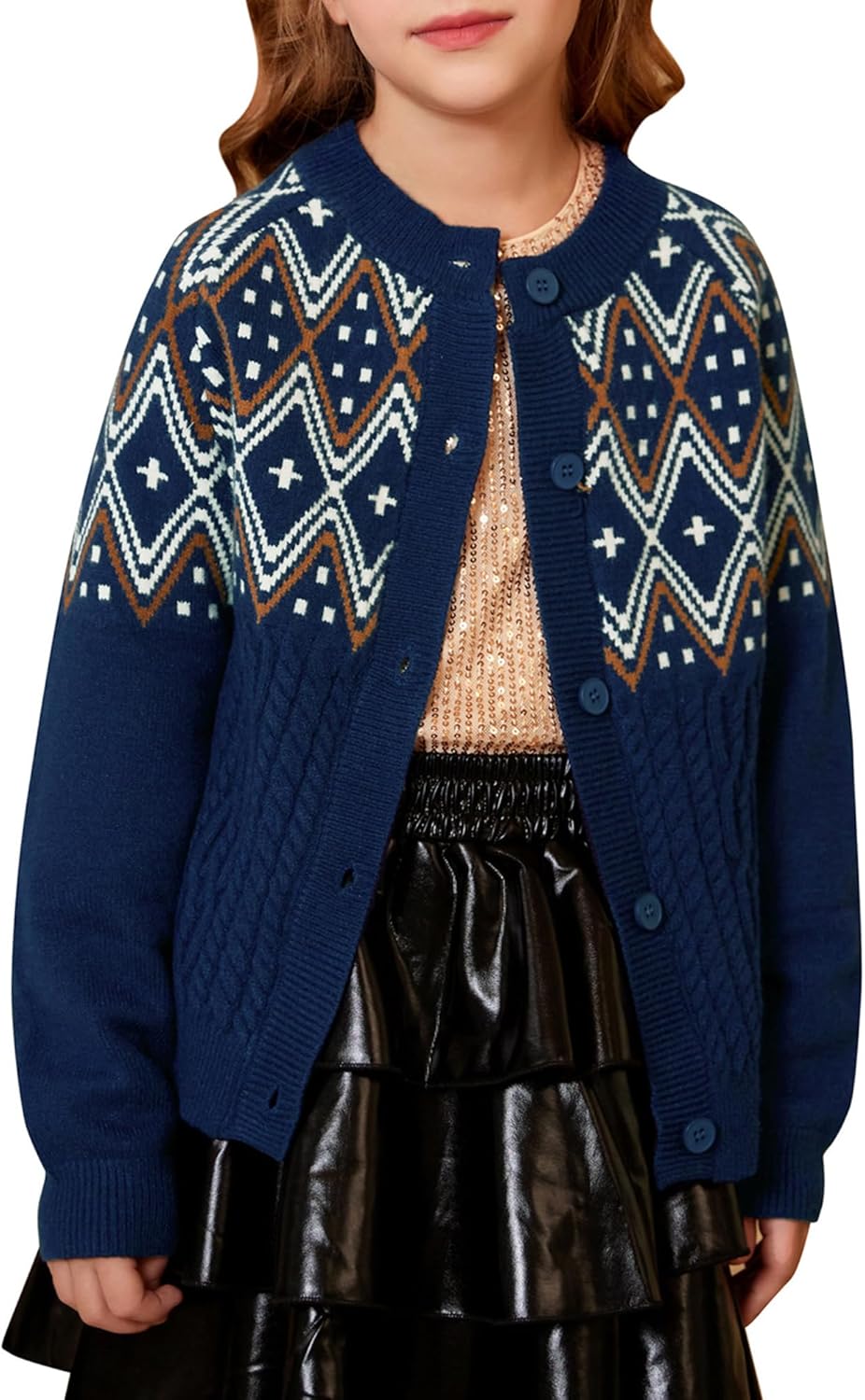 GRACE KARIN Girls Cardigan Sweater Long Sleeve Button Closure Boho Knitted Sweater 5-12Y - necksoother