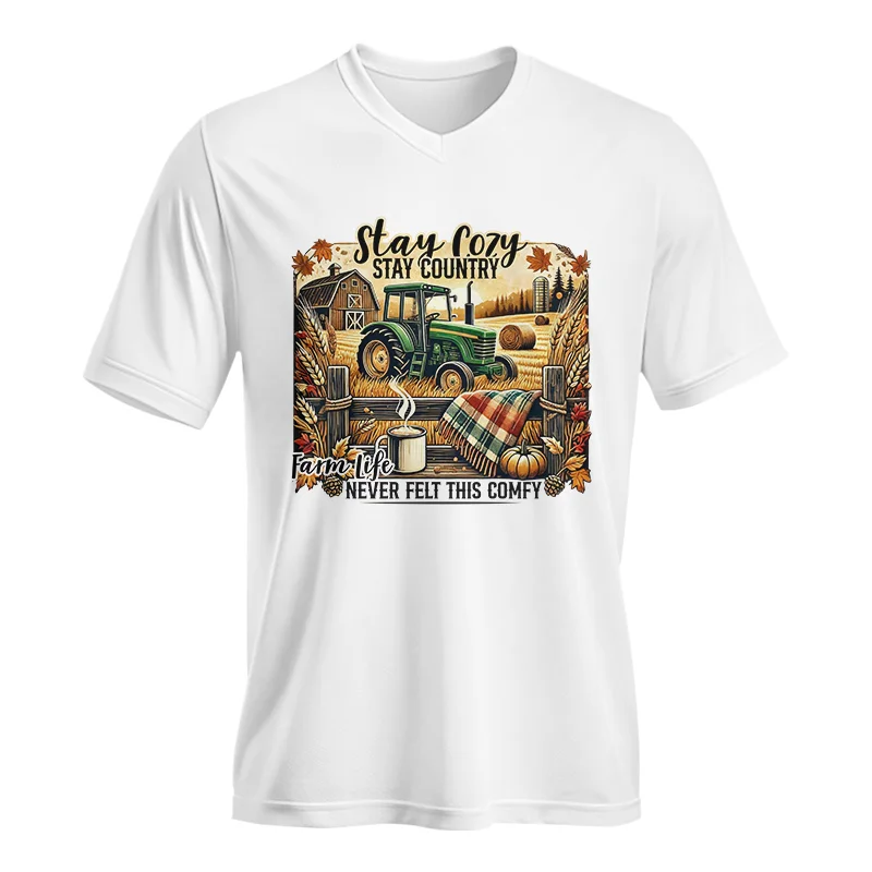 Stay Cozy_Stay Country_Farm Life Never Felt This Comfy 2 - Unisex Jersey Short Sleeve V-Neck Tee - necksoother