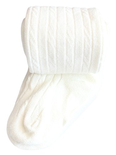 X&F Little Girls' Solid Cable Knit Footed Tights Warm Cotton Stockings - necksoother