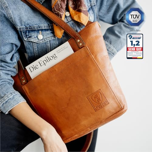 Berliner Bags Vintage Leather Shoulder Bag Verona. Handbag. Large Tote Bag for Women - Brown - necksoother